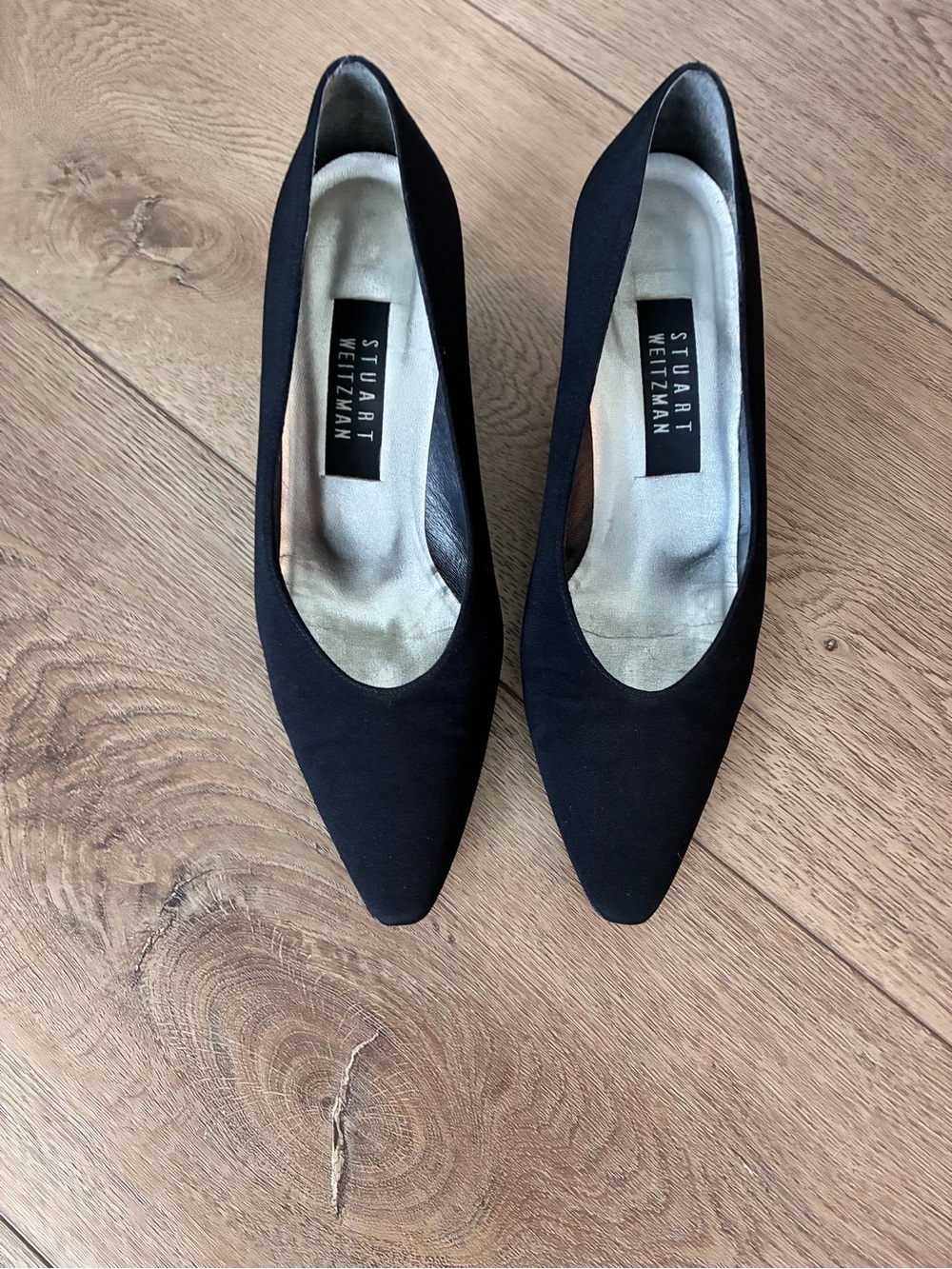 Stuart Weitzman Black Pointed Toe Fabric Pumps